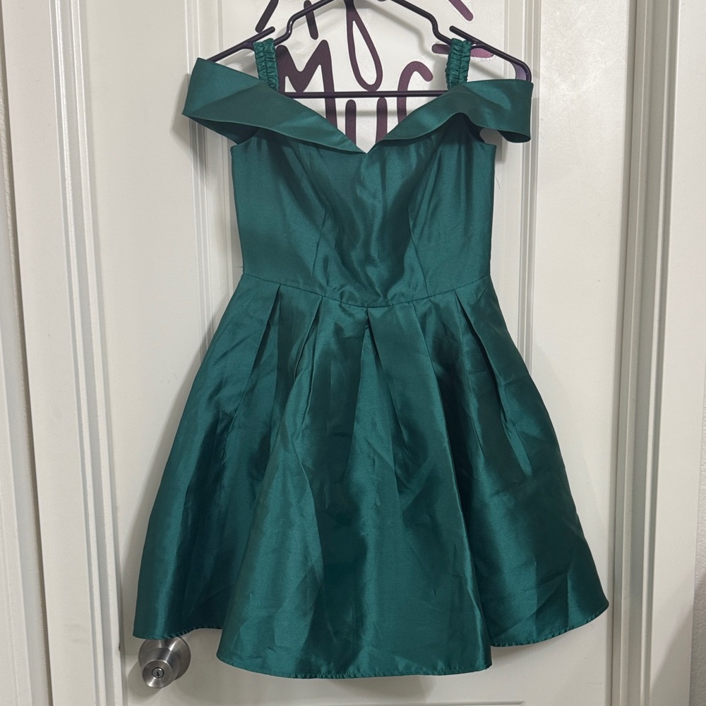 Hunter Teal Off-Shoulder Kids Dress